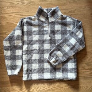 LOFT Plaid Sherpa Quarter Zip